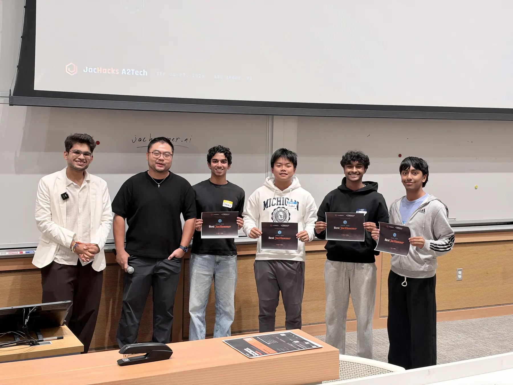 Award winners on stage at JacHacks A2Tech