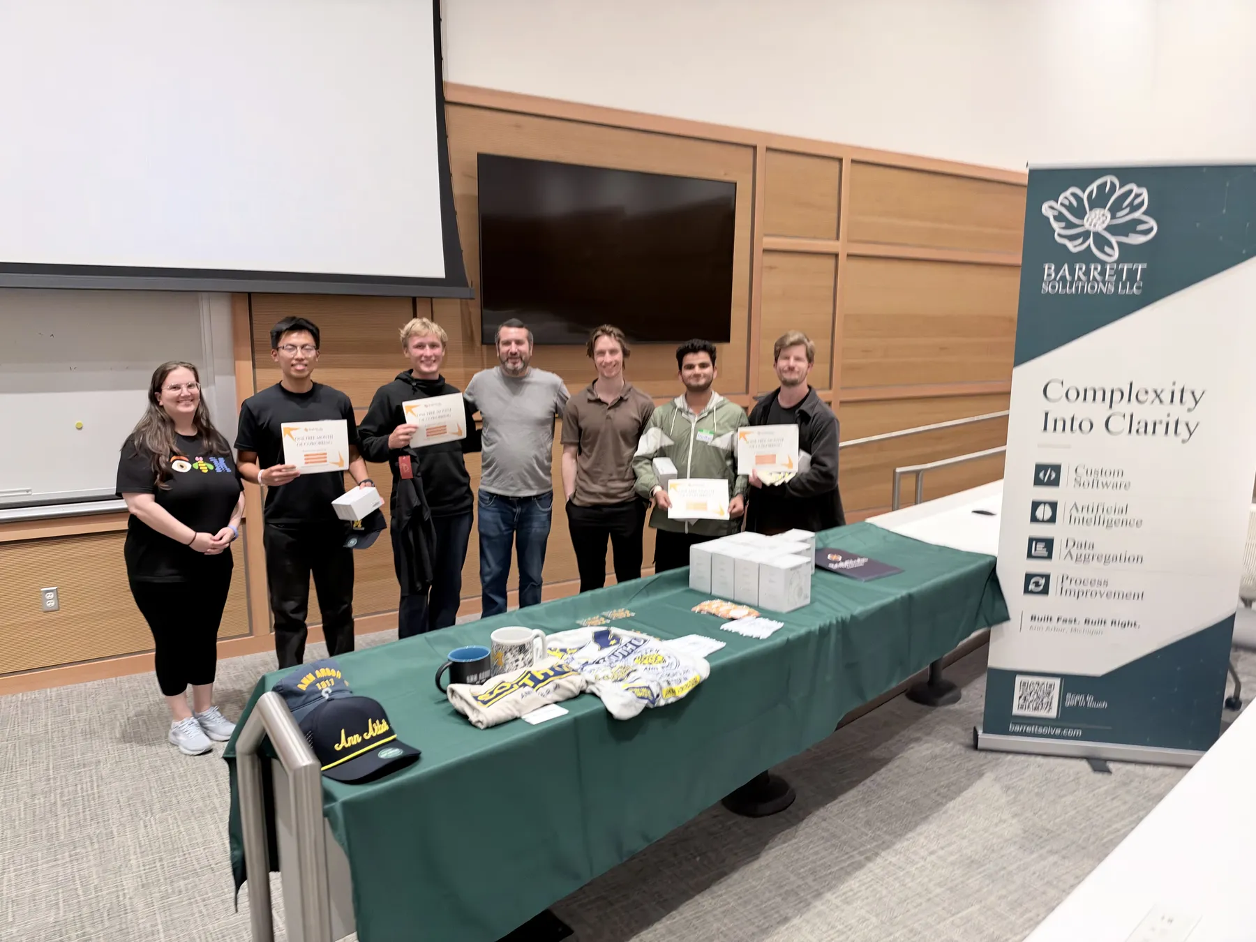 Barrett Solutions prize table at JacHacks A2Tech