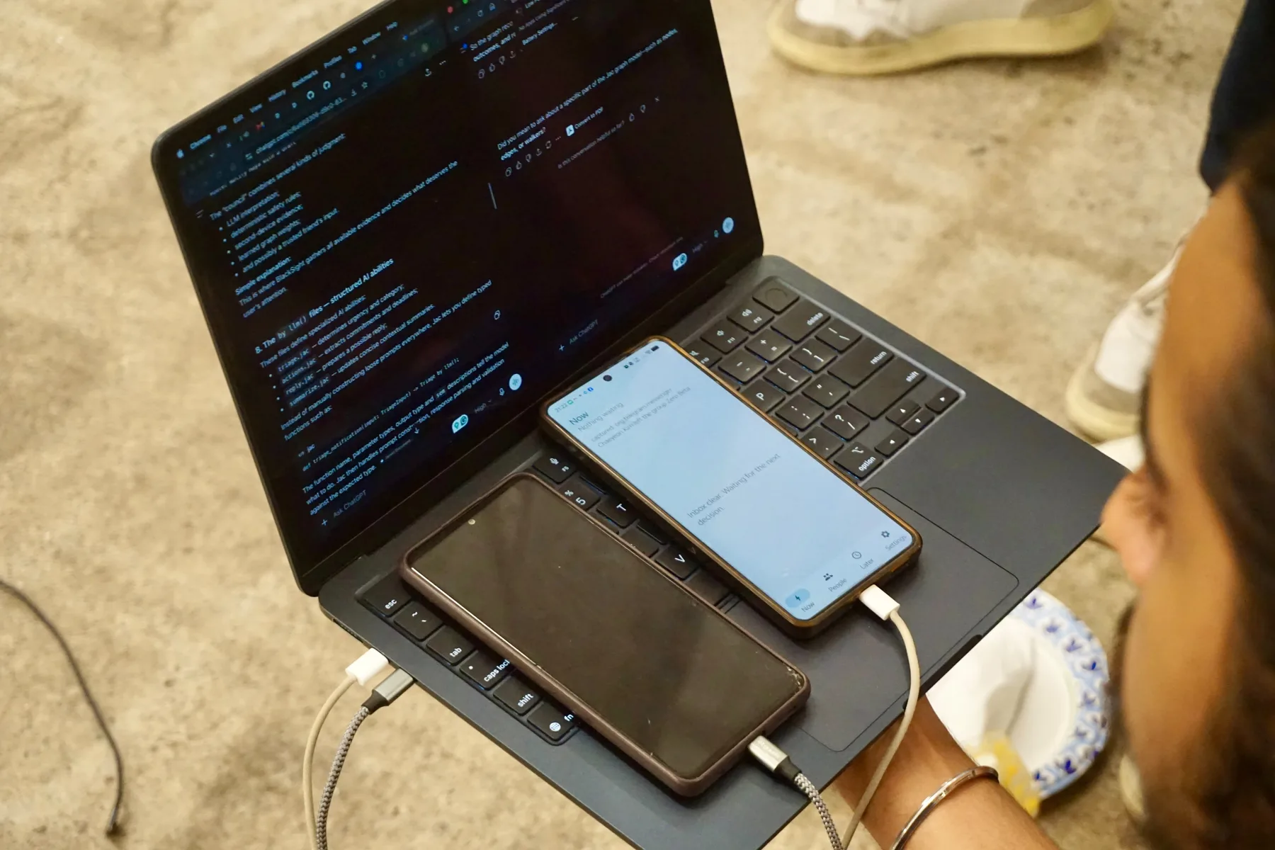 Debugging on a laptop and two phones