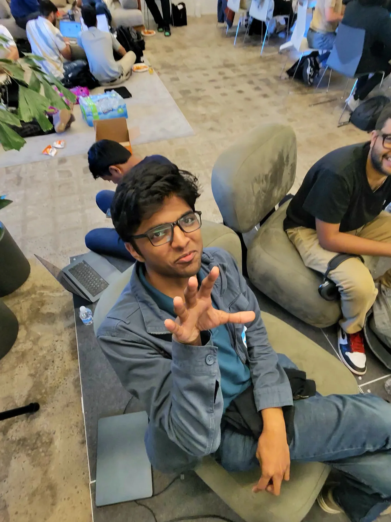 Hacker working from a beanbag at JacHacks SF