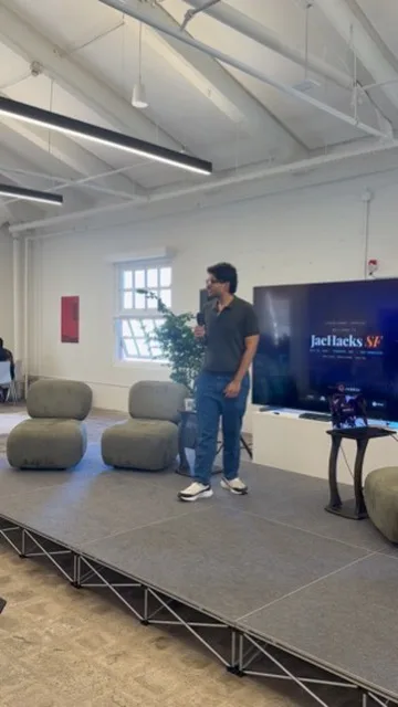 Organizer speaking at the JacHacks SF kickoff