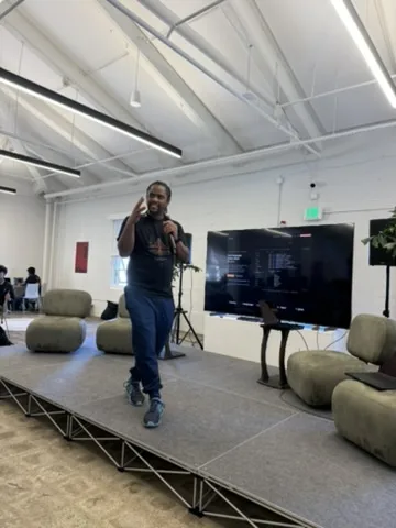 Speaker taking questions at JacHacks SF